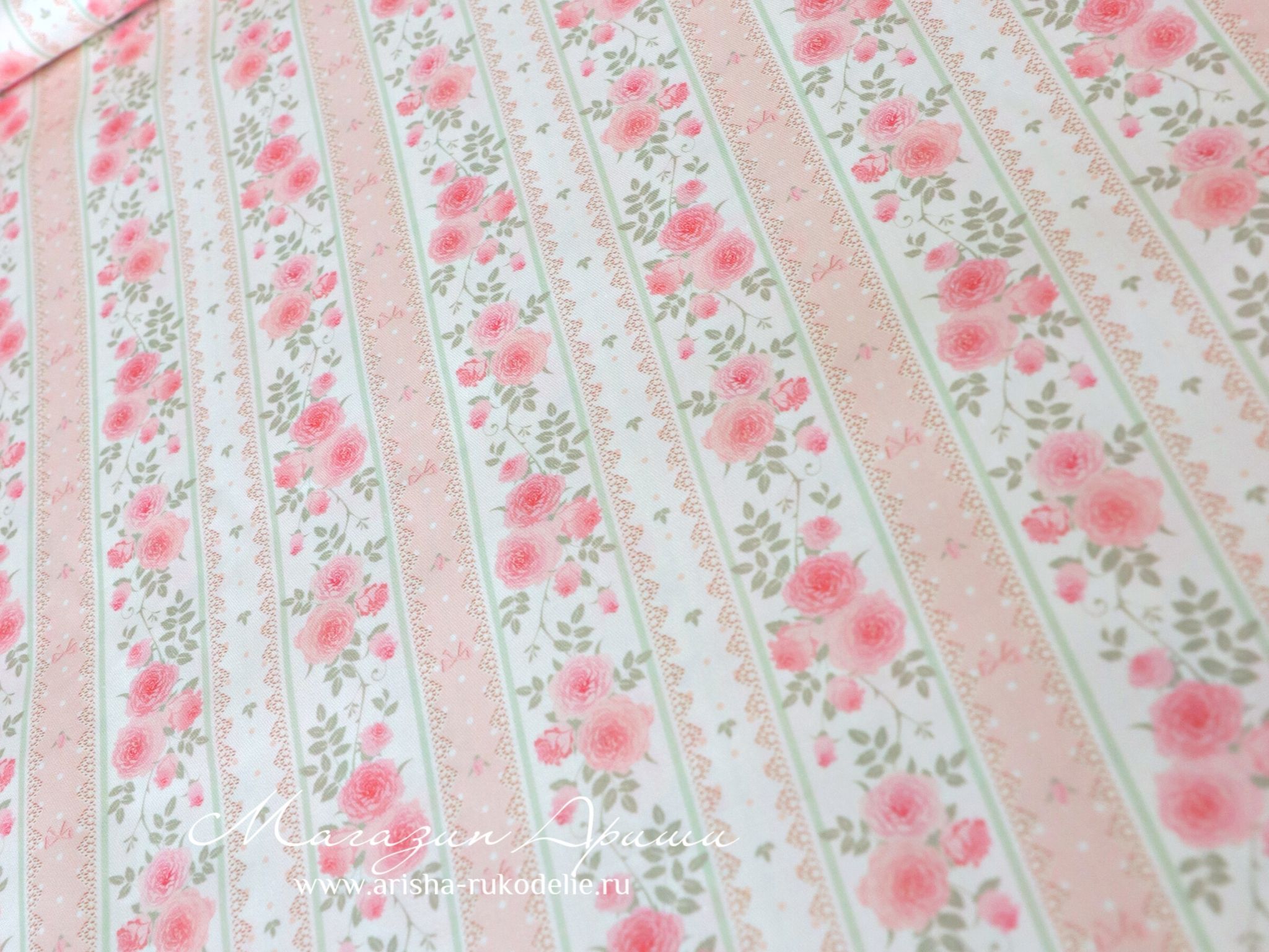 картинка Ткань хлопок дизайнерский, анаис розовая 3 розочки от магазина Ариши Рукодельные нежности