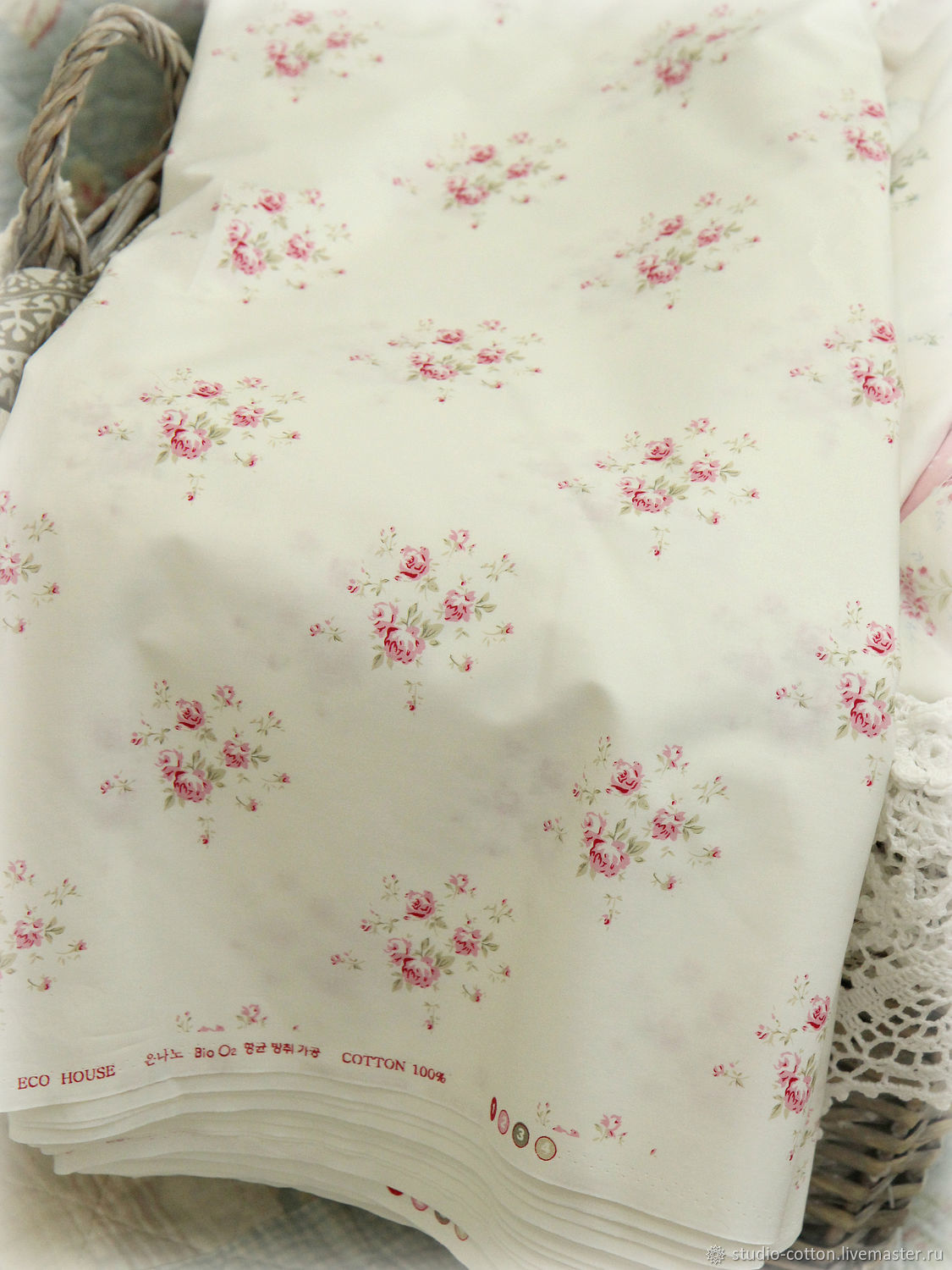 картинка Корейский хлопок  "Весенние цветы" розовы. ЦЕНА ЗА ОСТАТОК -  30х55 от магазина Ариши Рукодельные нежности